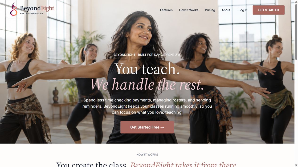 Beyond8 Dance website homepage