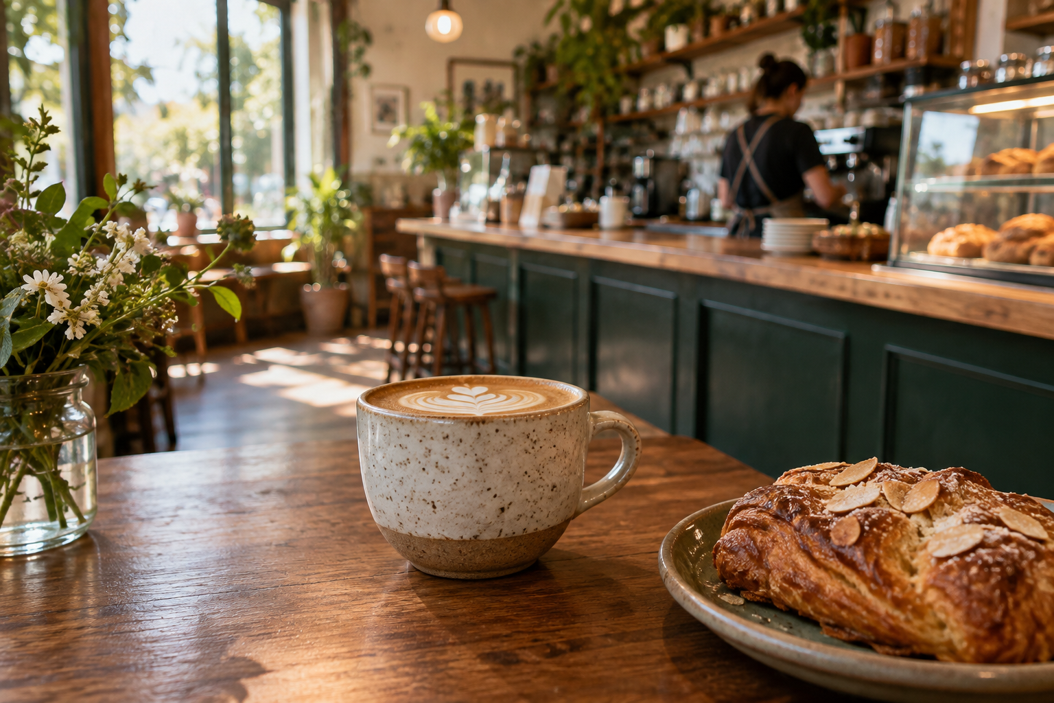 Coffee and pastry in a neighborhood café